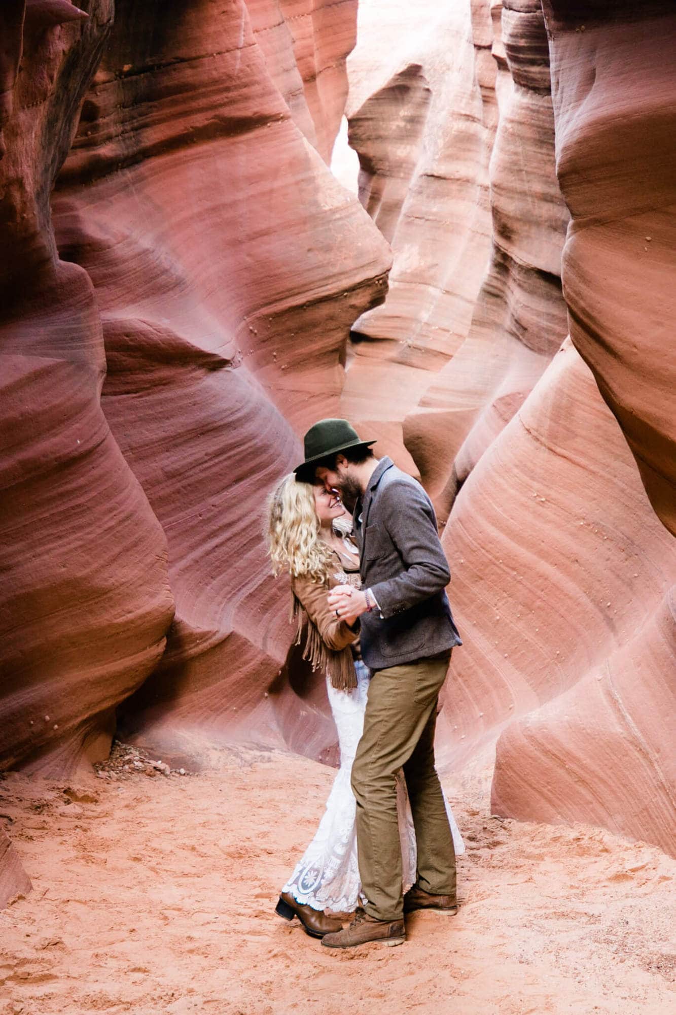 This winter slot canyon adventure session is jam-packed with emotions. Slot Canyons provide the perfect adventurous backdrop for engagements and elopements.