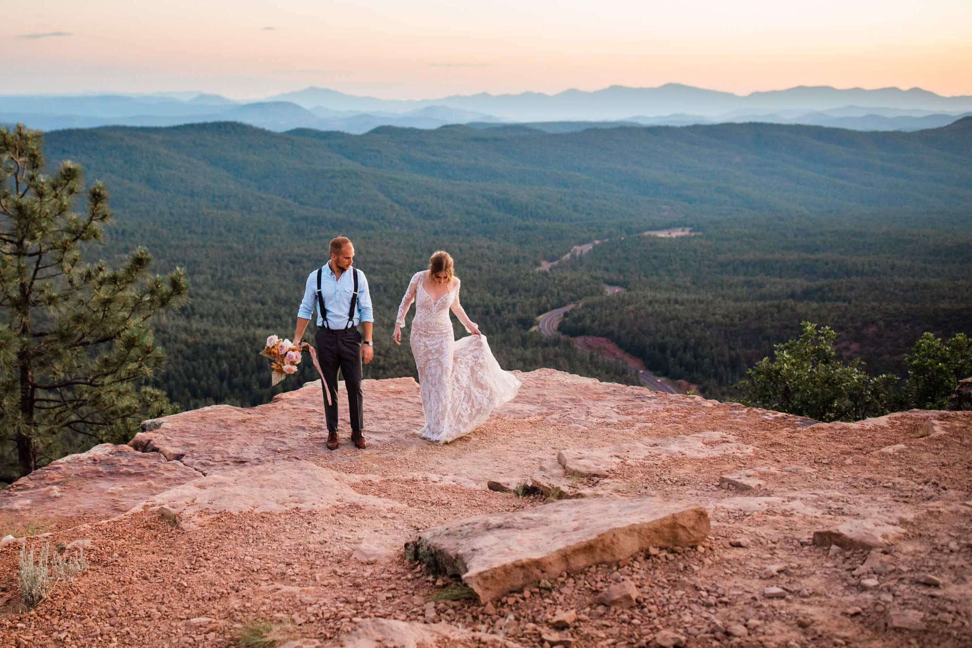 This sunset Arizona Elopement at the Mogollon Rim is rad inspiration for adventerous couples who want a little desert, a little forest, and a *big* cliff.