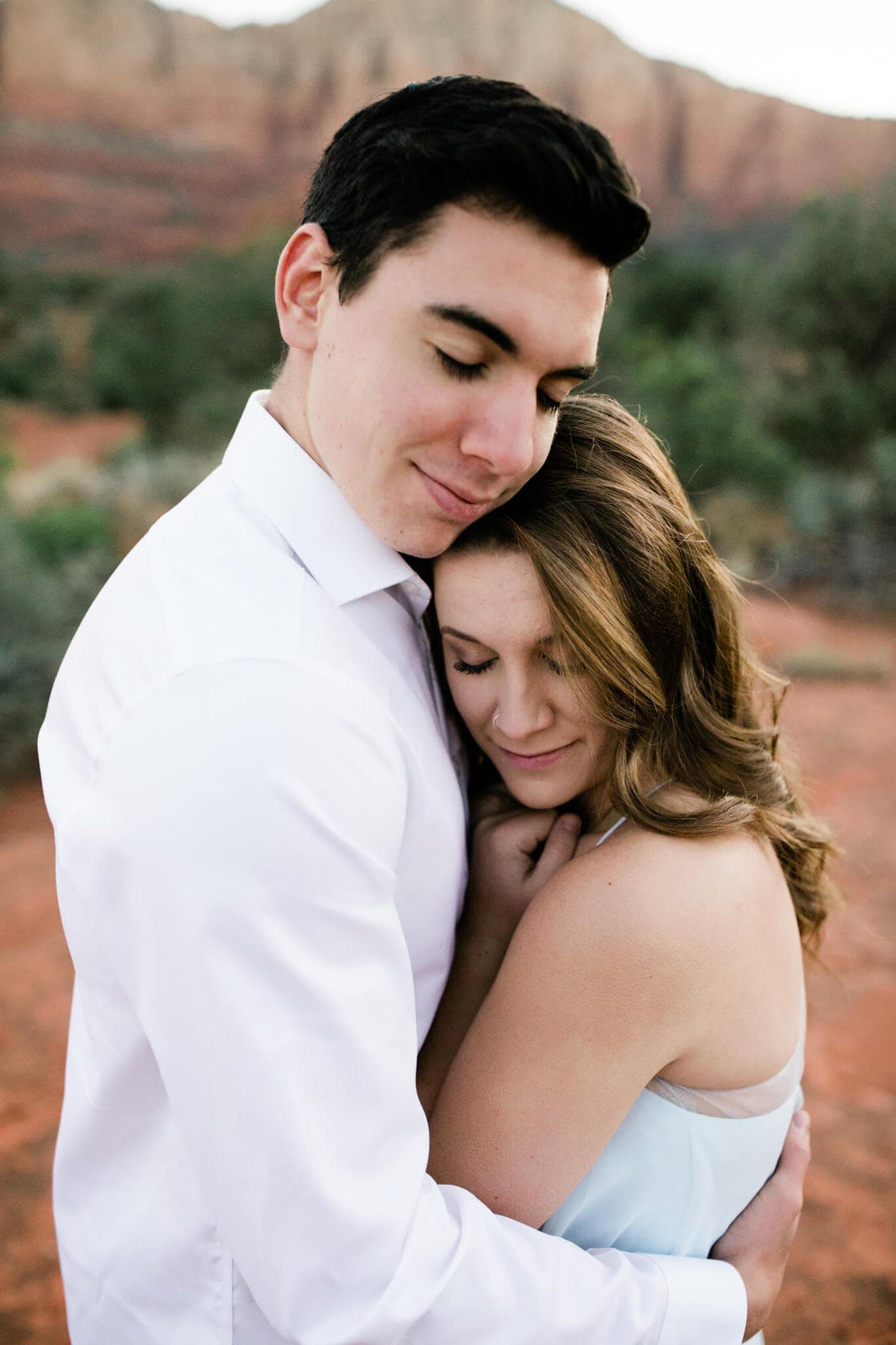 Closeup of the bride and groom during their Sedona Adventure Wedding.