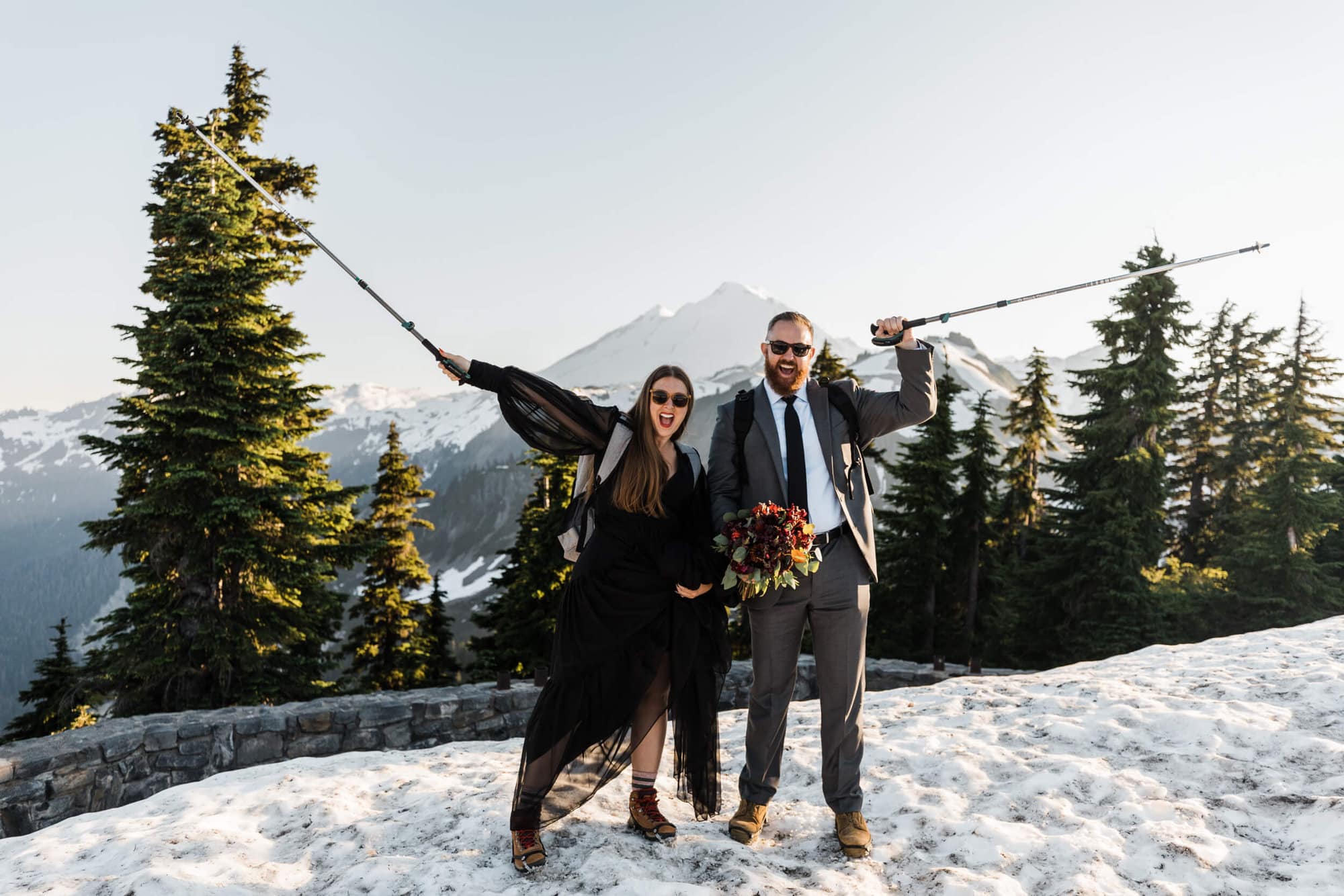 Check out this breathtaking and intimate North Cascades elopement. With a striking black wedding dress set against the snow-capped mountains, this isn't one to miss. 