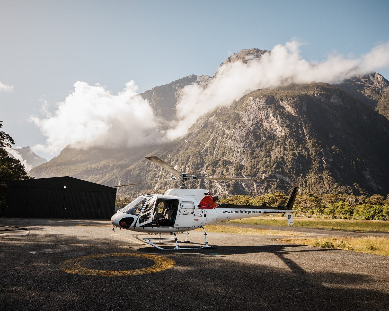 Helicopter taking off from Queenstown, New Zealand