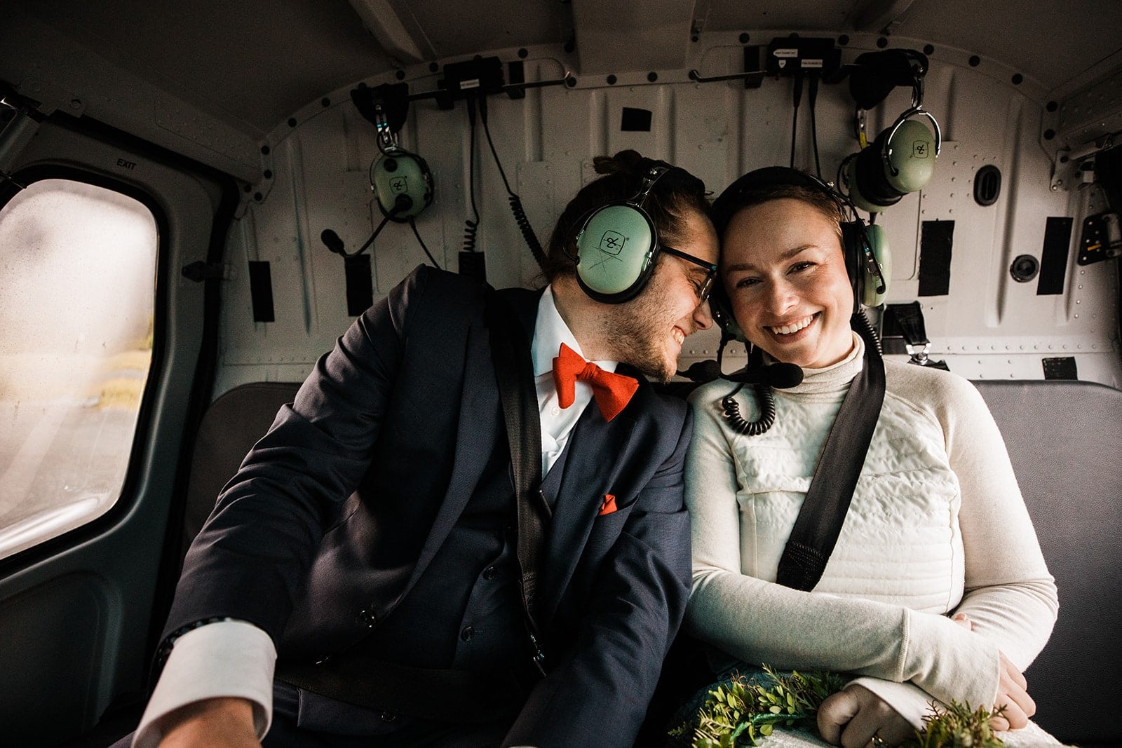 Couple flies in a helicopter during their elopement in New Zealand