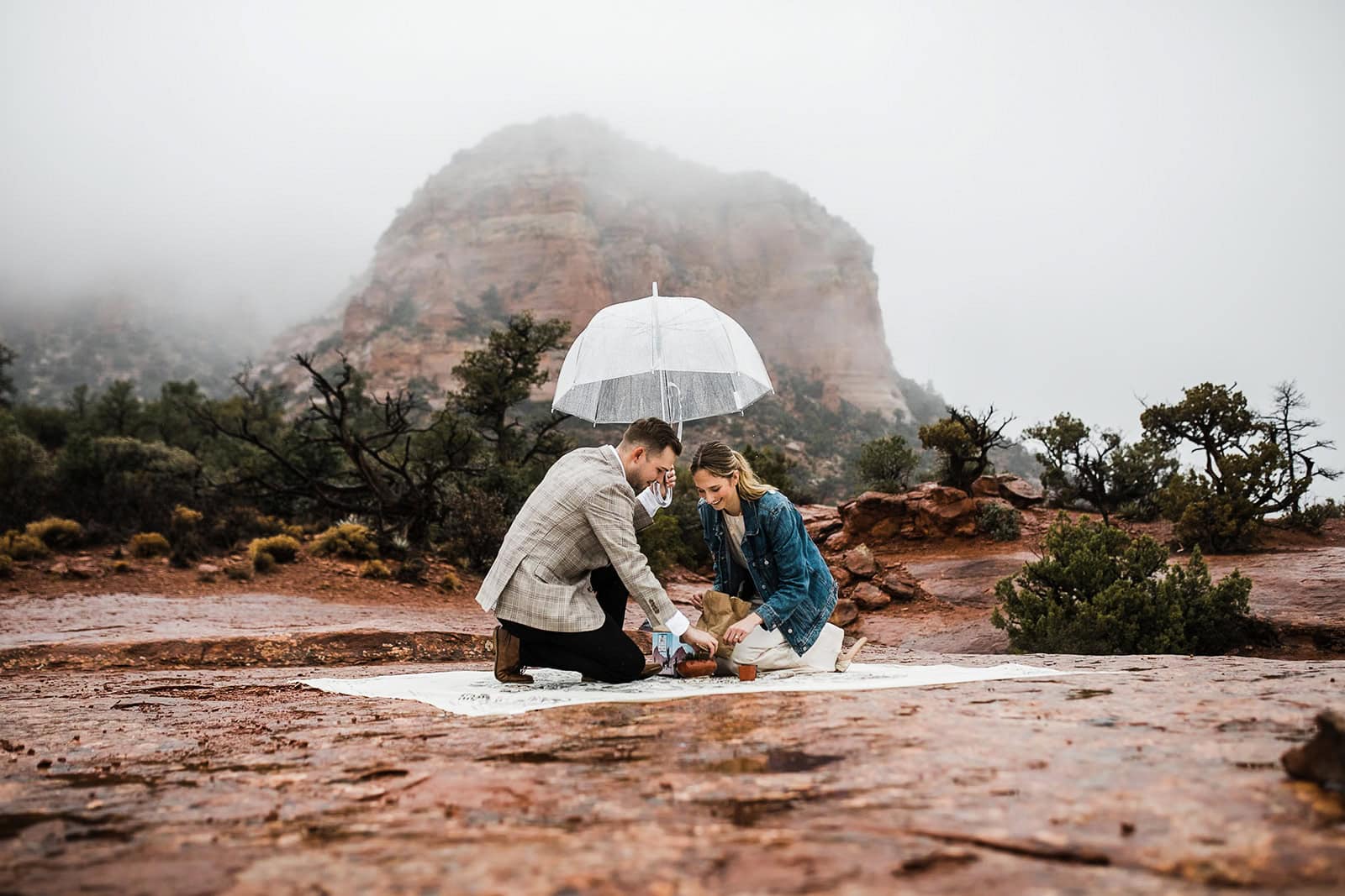 Newlyweds pouring tea during their elopement ceremony.